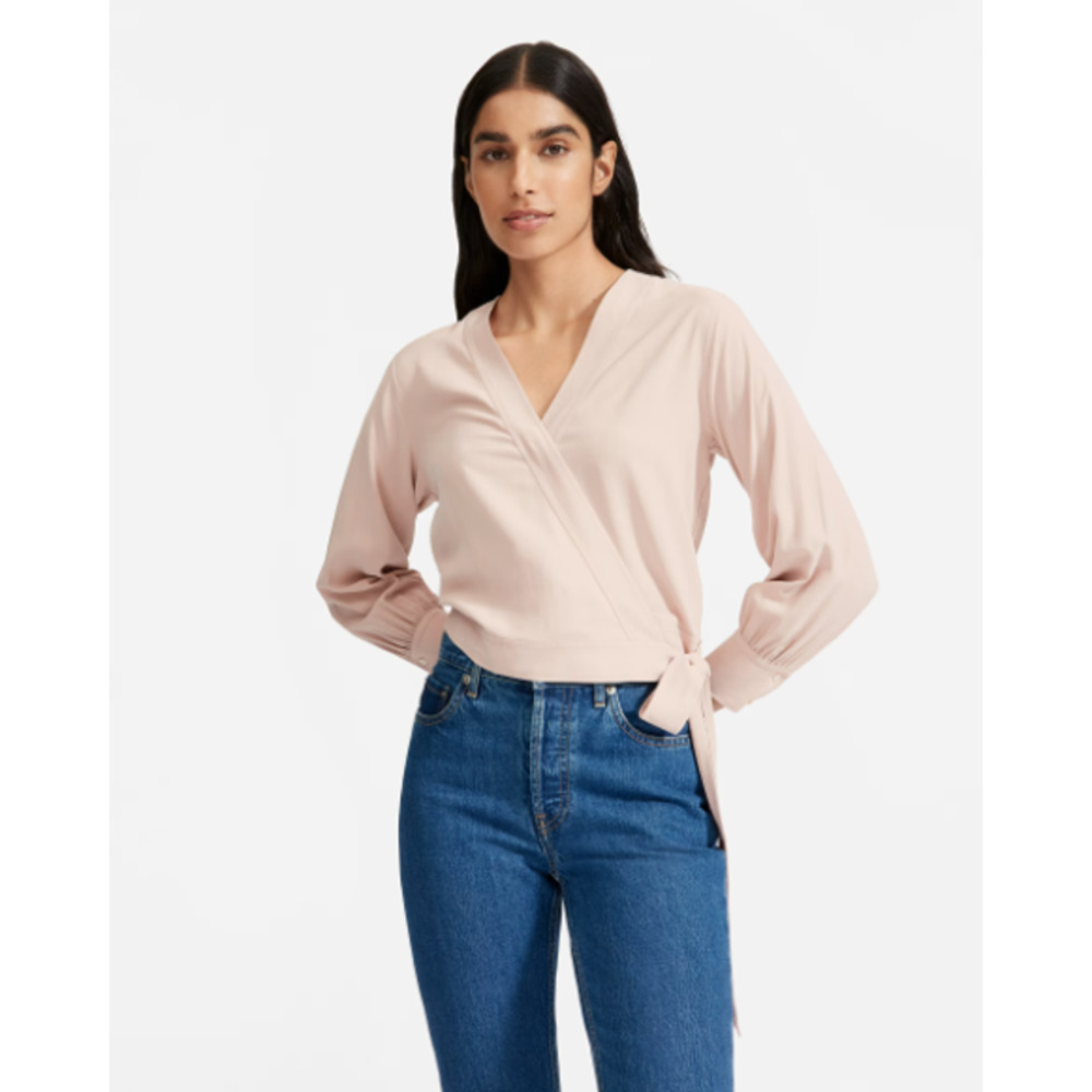 Everlane NWOT The Washable Silk Wrap Long Sleeve Classic Top Rose Plus Size 14